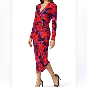 Veronica Beard Alvaro Floral Stretch Silk Poppy Multi Red Pink 6